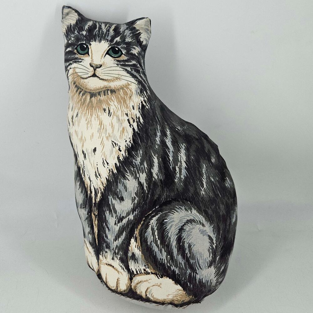 Vintage Cat Shaped Pillow distinguished gray Tabby Handmade decor
